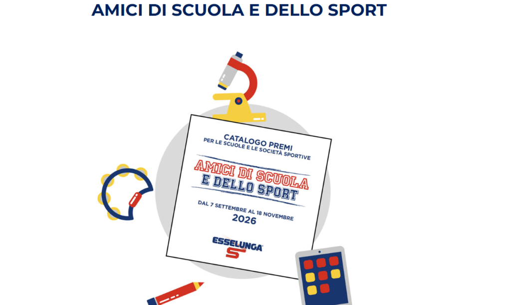 calcolatrice, matita, microscopio e buono amici di scuola e dello sport per raccolta esselunga